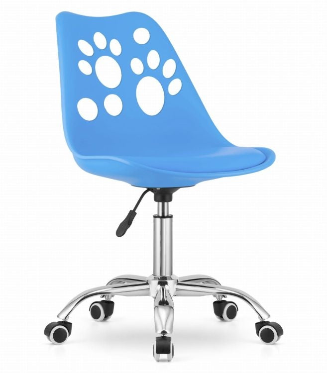 PRINT Chair Blue Faux Leather Swivel with Chrome Base