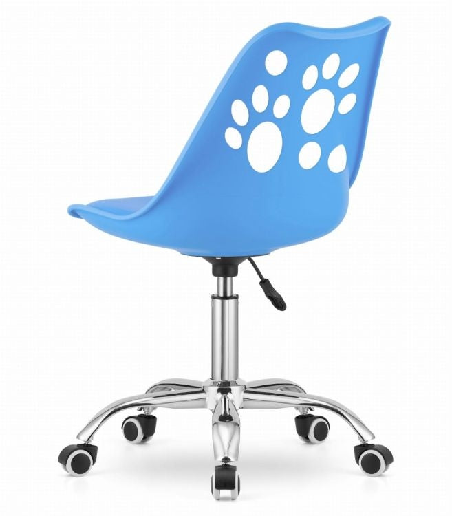 PRINT Chair Blue Faux Leather Swivel with Chrome Base