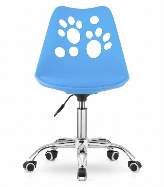 PRINT Chair Blue Faux Leather Swivel with Chrome Base