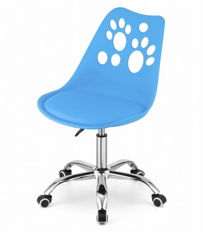 PRINT Chair Blue Faux Leather Swivel with Chrome Base