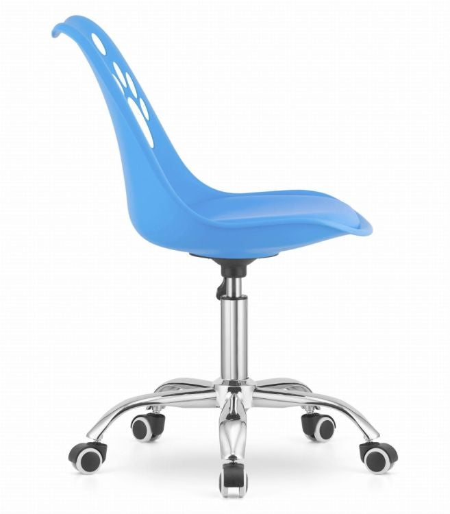 PRINT Chair Blue Faux Leather Swivel with Chrome Base