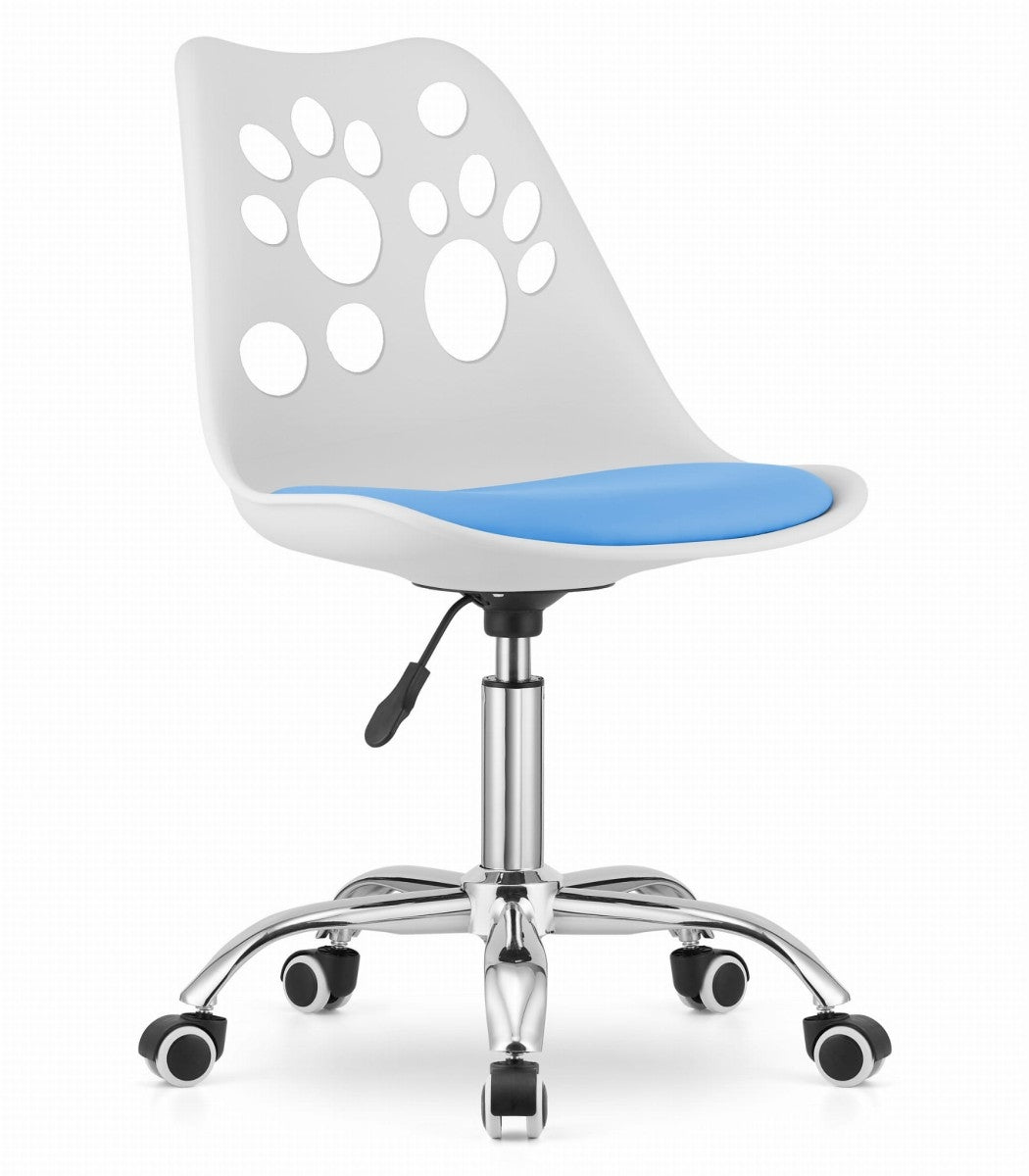 PRINT Chair White and Blue Faux Leather Swivel with Chrome Base