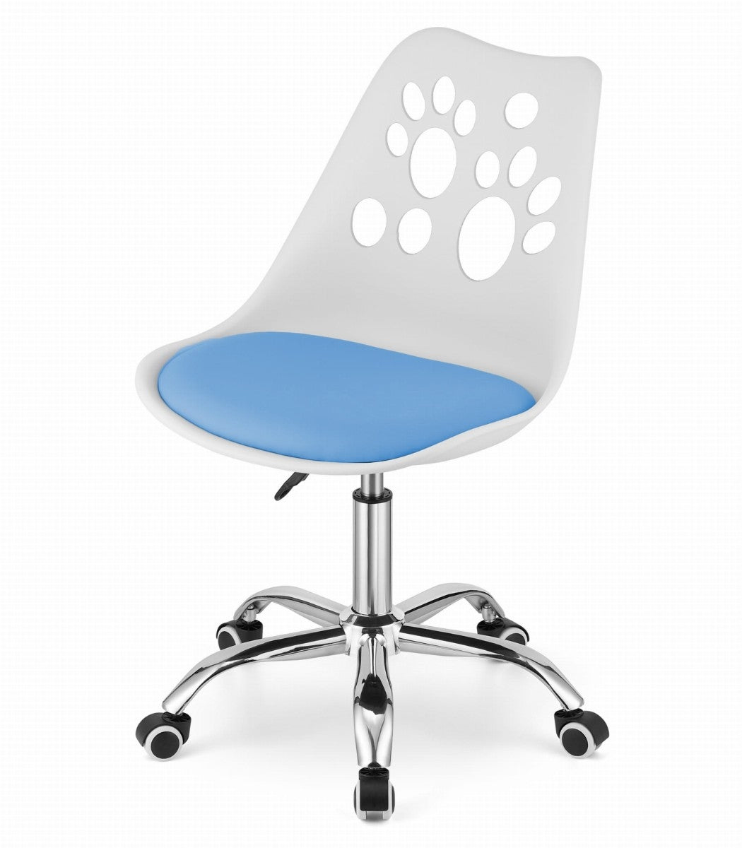 PRINT Chair White and Blue Faux Leather Swivel with Chrome Base