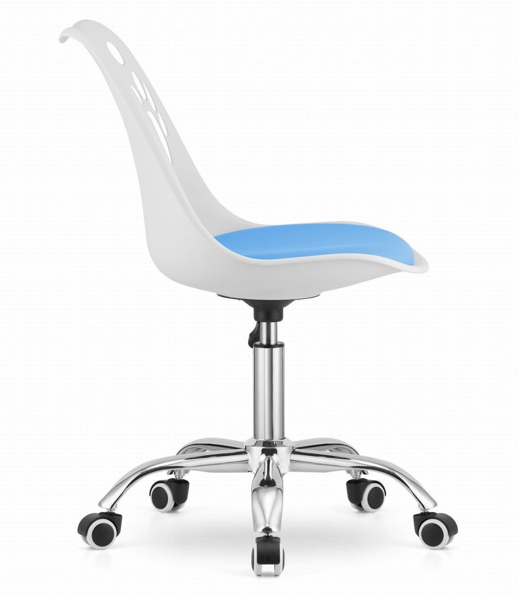 PRINT Chair White and Blue Faux Leather Swivel with Chrome Base