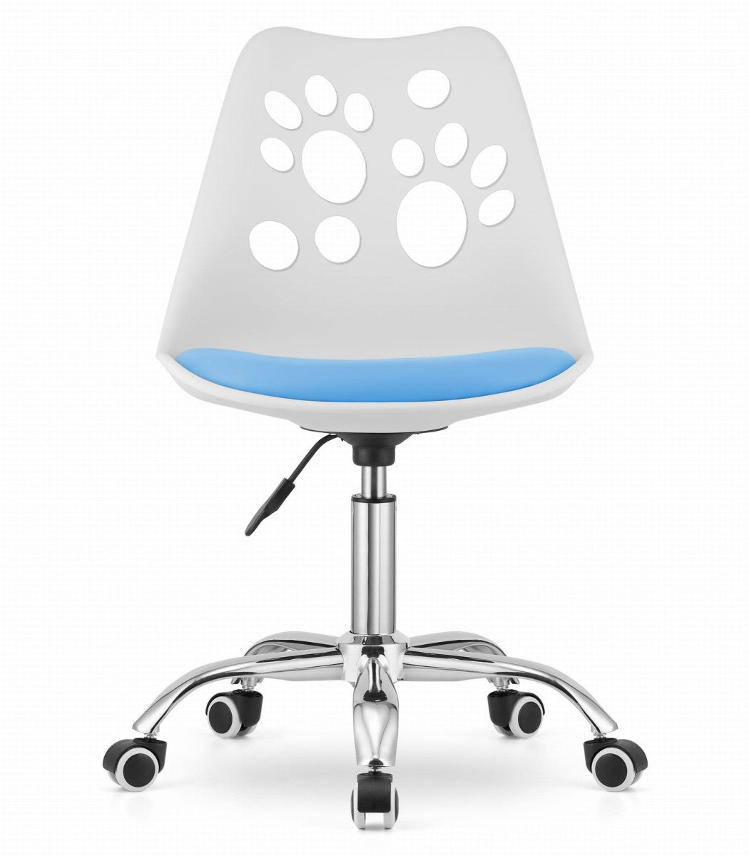 PRINT Chair White and Blue Faux Leather Swivel with Chrome Base