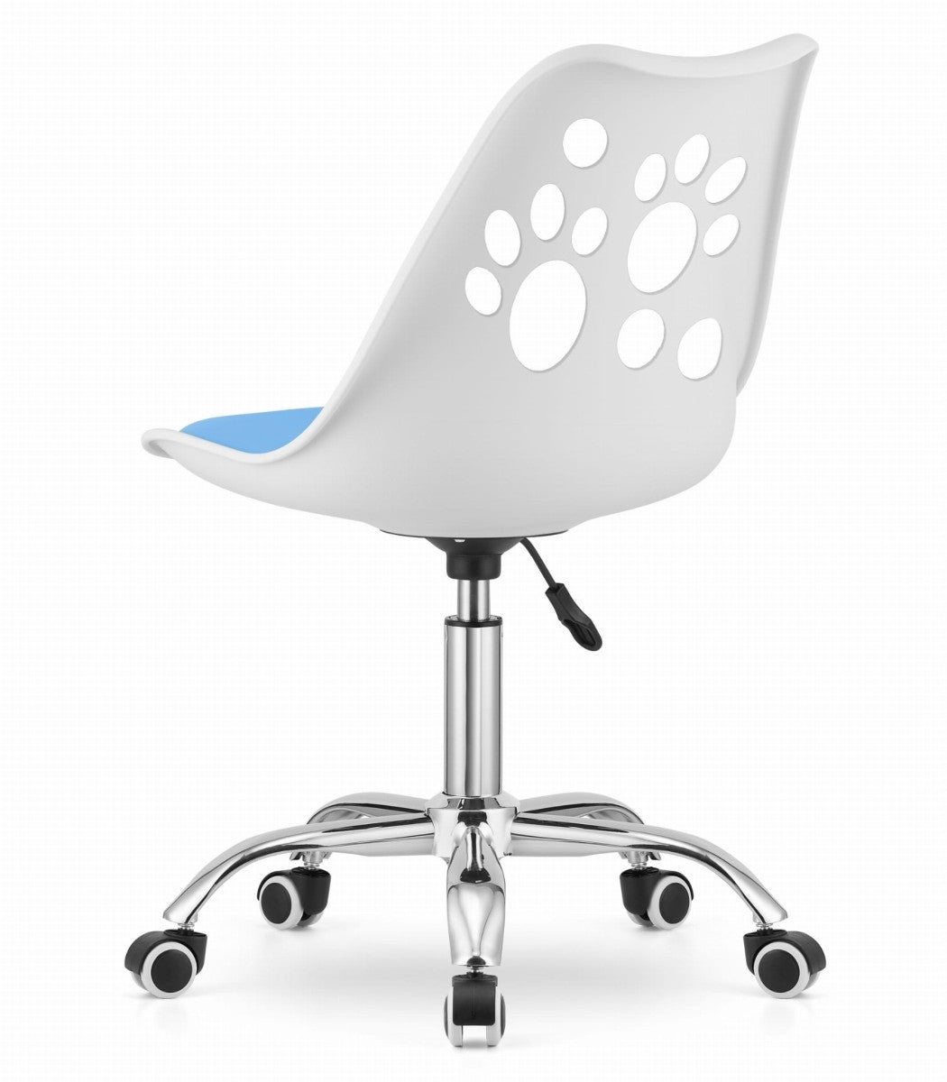PRINT Chair White and Blue Faux Leather Swivel with Chrome Base