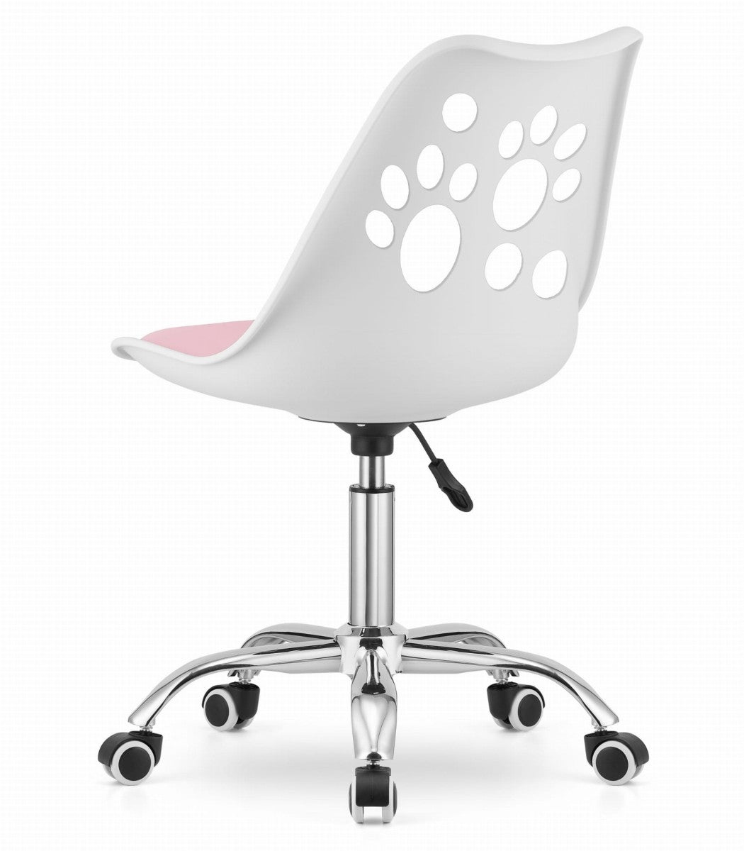PRINT Chair White and Pink Faux Leather Swivel with Chrome Base