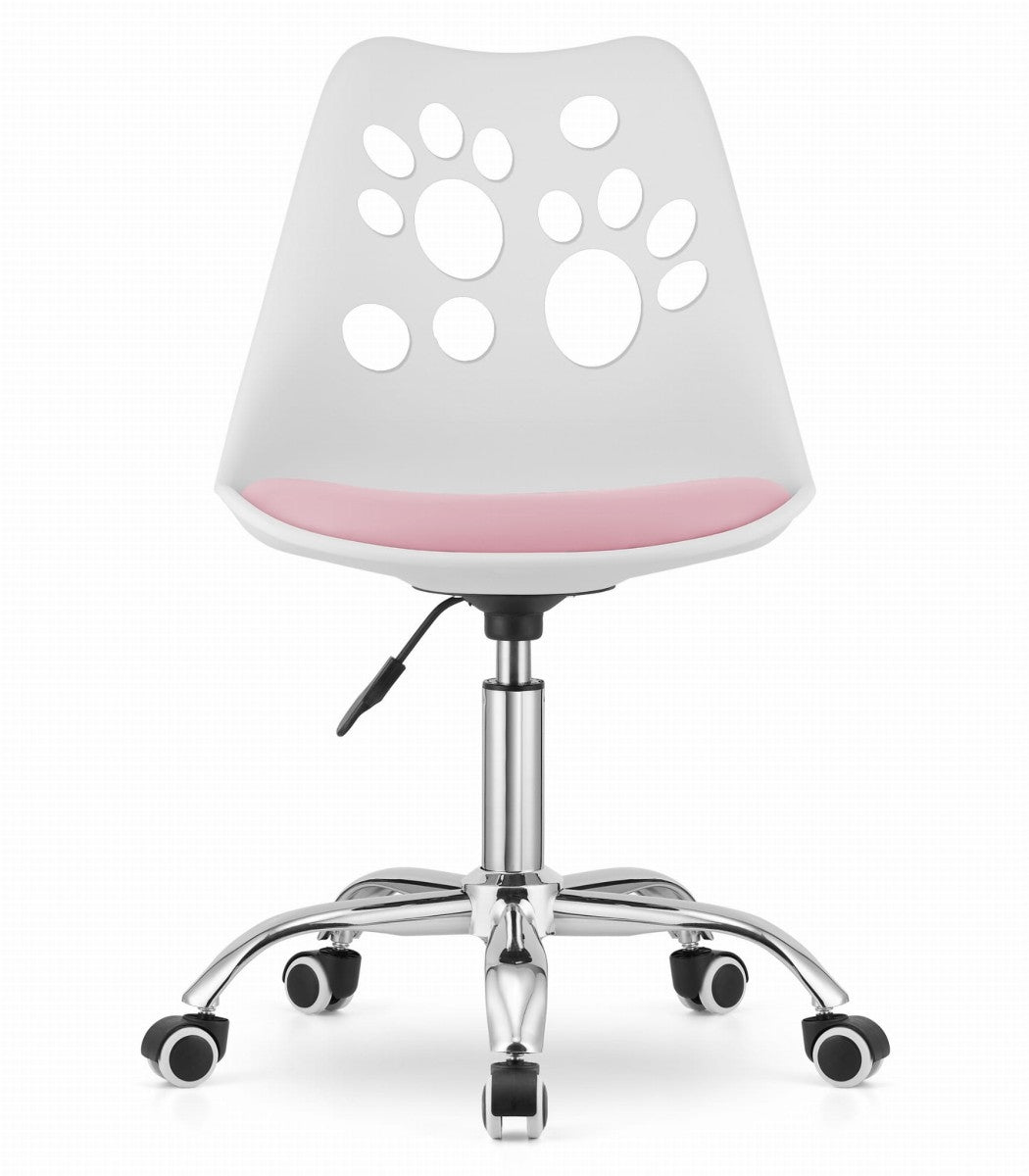 PRINT Chair White and Pink Faux Leather Swivel with Chrome Base
