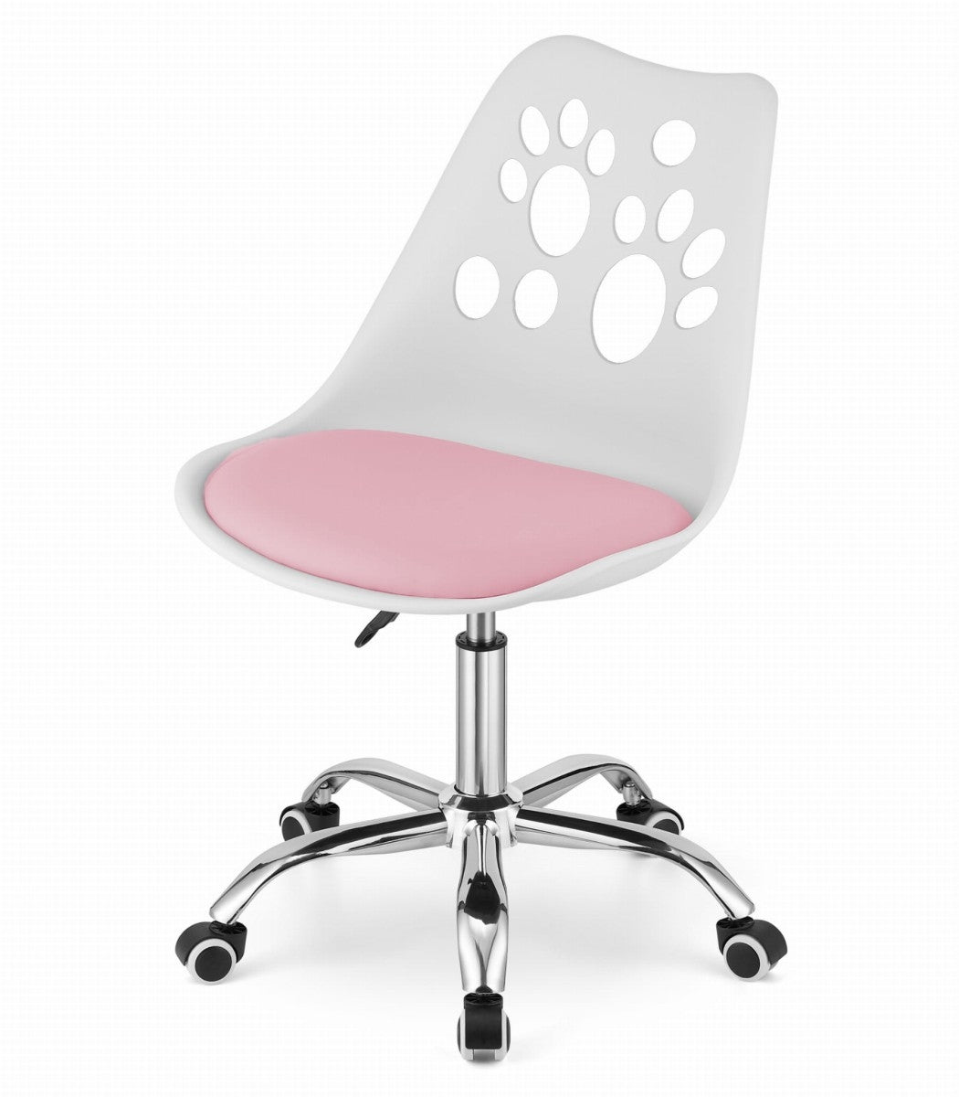PRINT Chair White and Pink Faux Leather Swivel with Chrome Base
