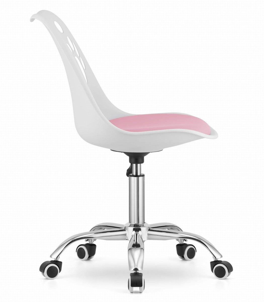 PRINT Chair White and Pink Faux Leather Swivel with Chrome Base