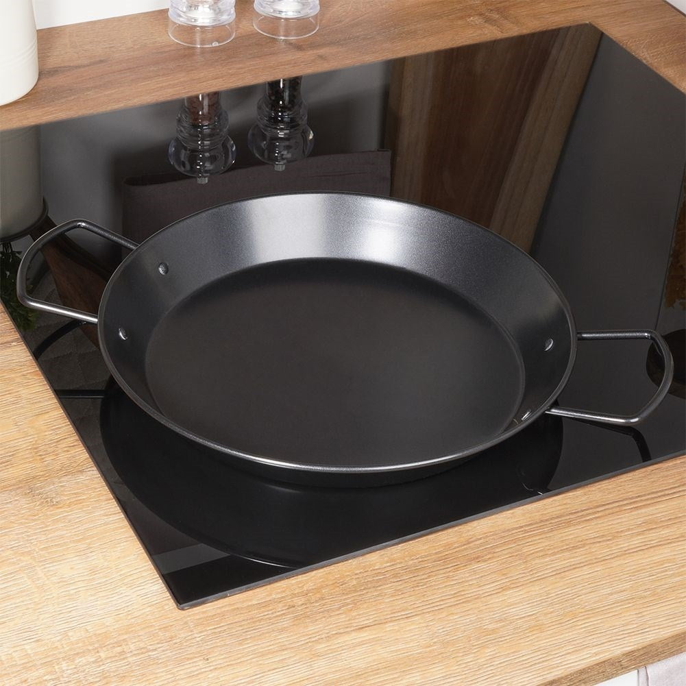 Paella frying pan with non-stick and ergonomic handle