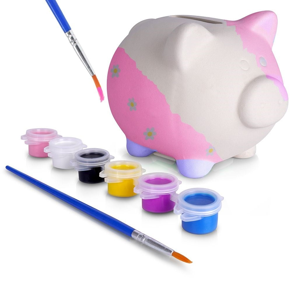 Paint Your Own Piggy Bank: DIY Kit with Paints and Brush