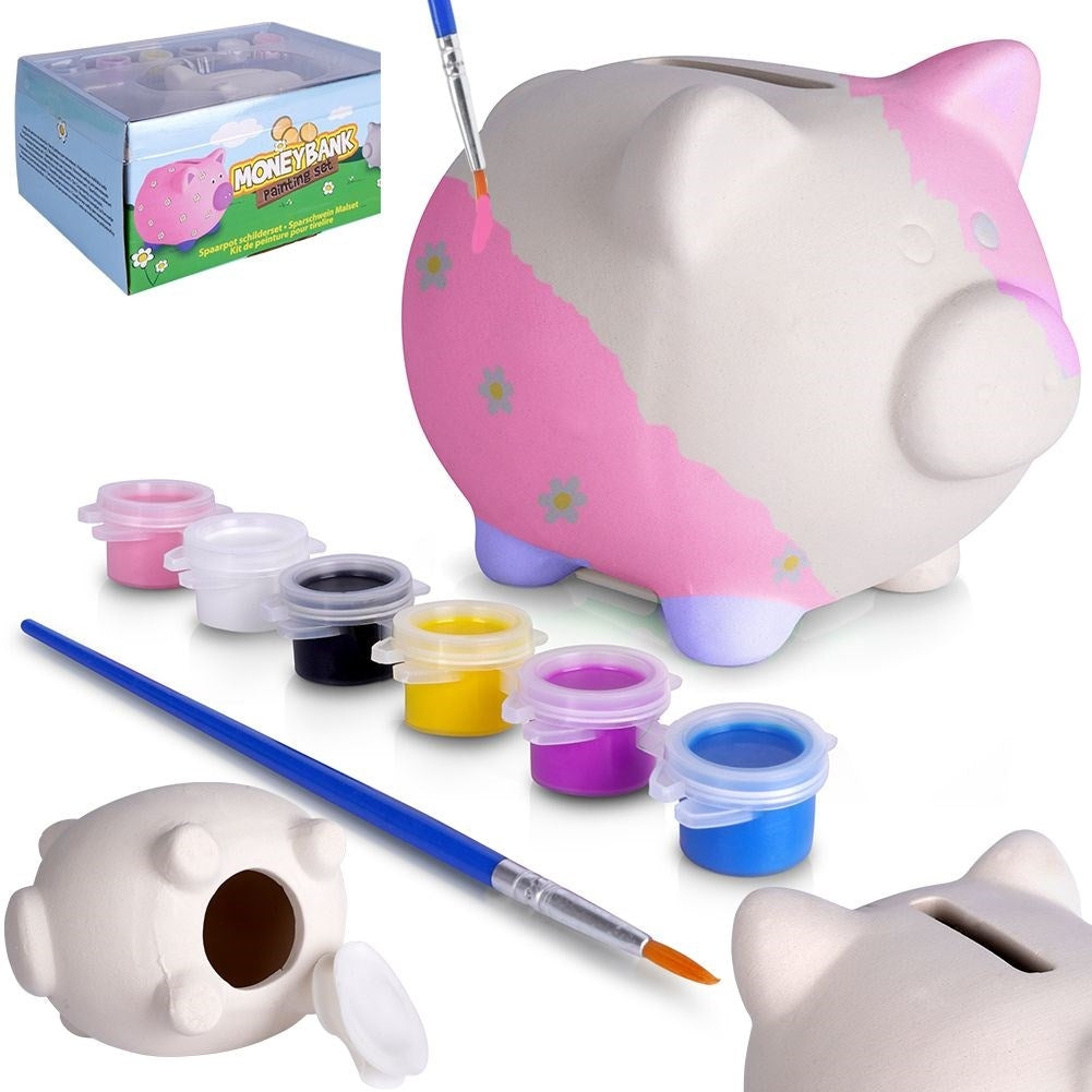 Paint Your Own Piggy Bank: DIY Kit with Paints and Brush