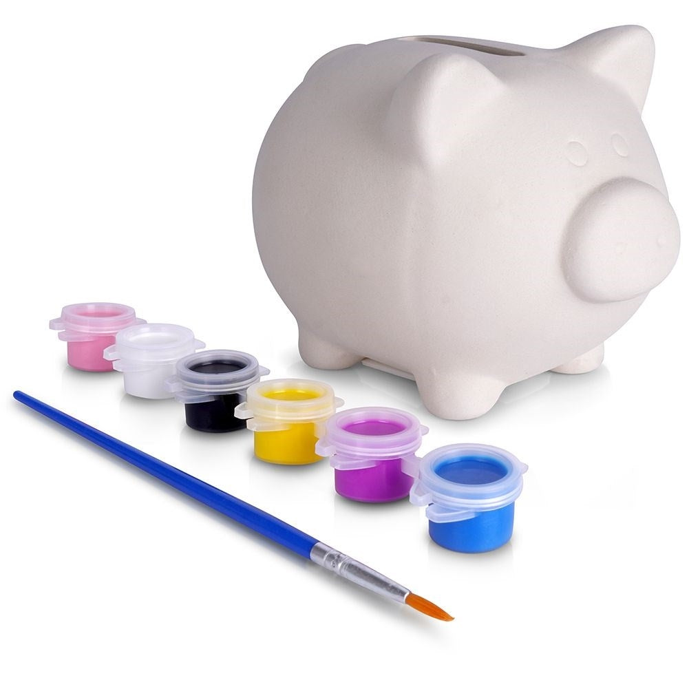 Paint Your Own Piggy Bank: DIY Kit with Paints and Brush