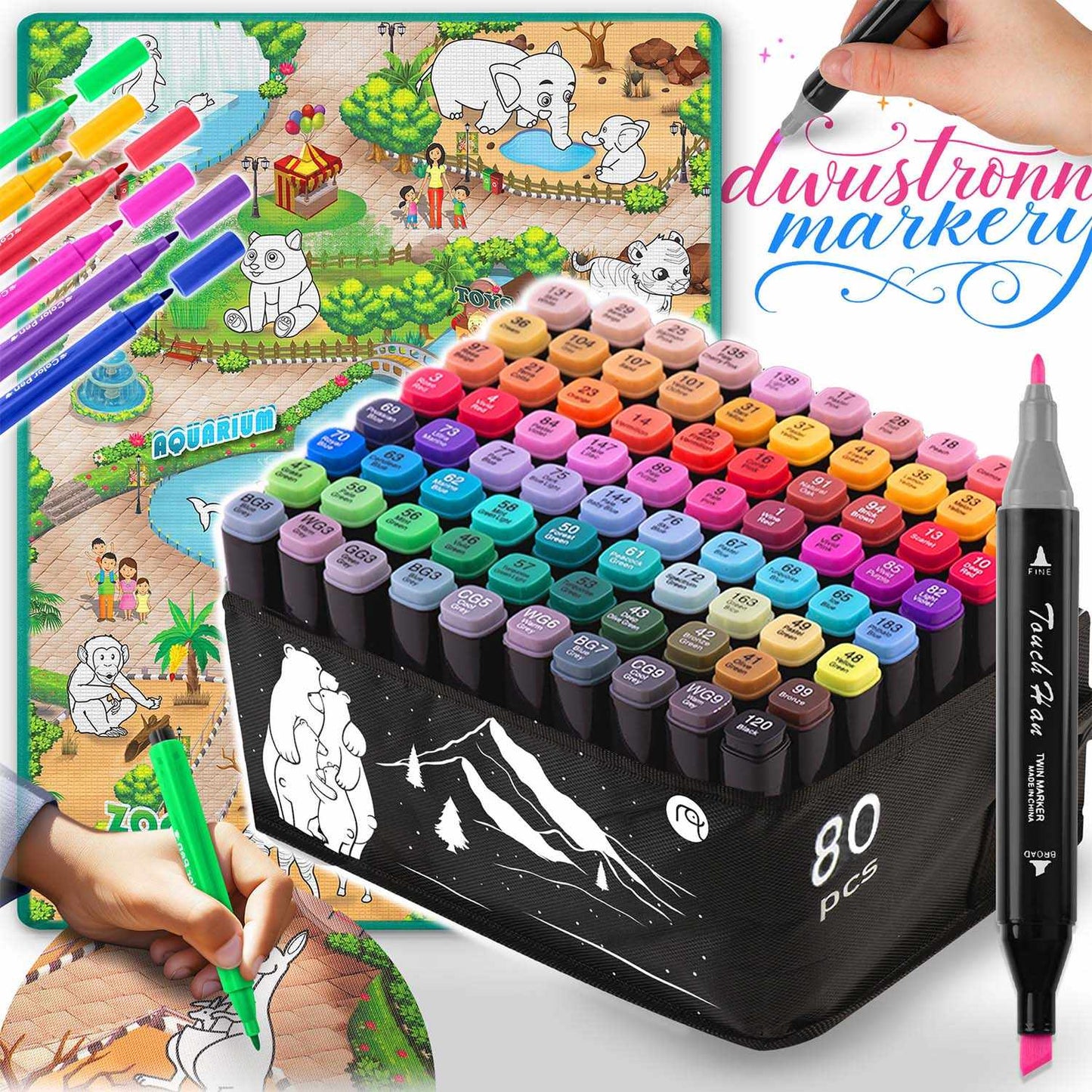 Painting mat 90 x 120 cm + 80 Ricokids alcohol markers