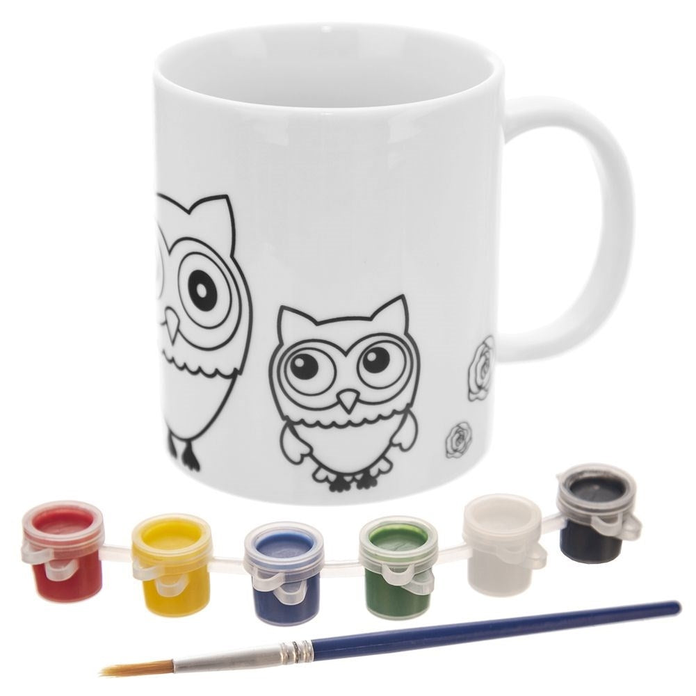 Paint your own porcelain mug with owls - set of paints