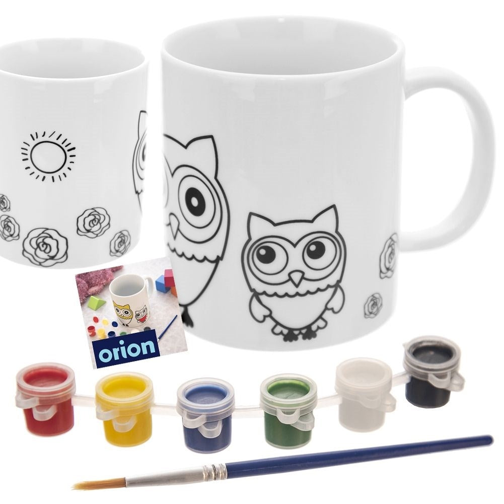 Paint your own porcelain mug with owls - set of paints
