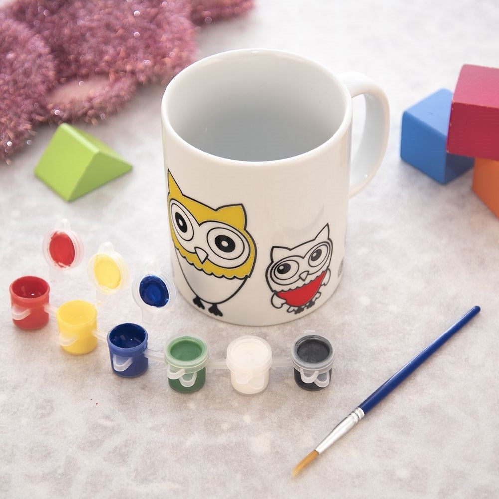 Paint your own porcelain mug with owls - set of paints