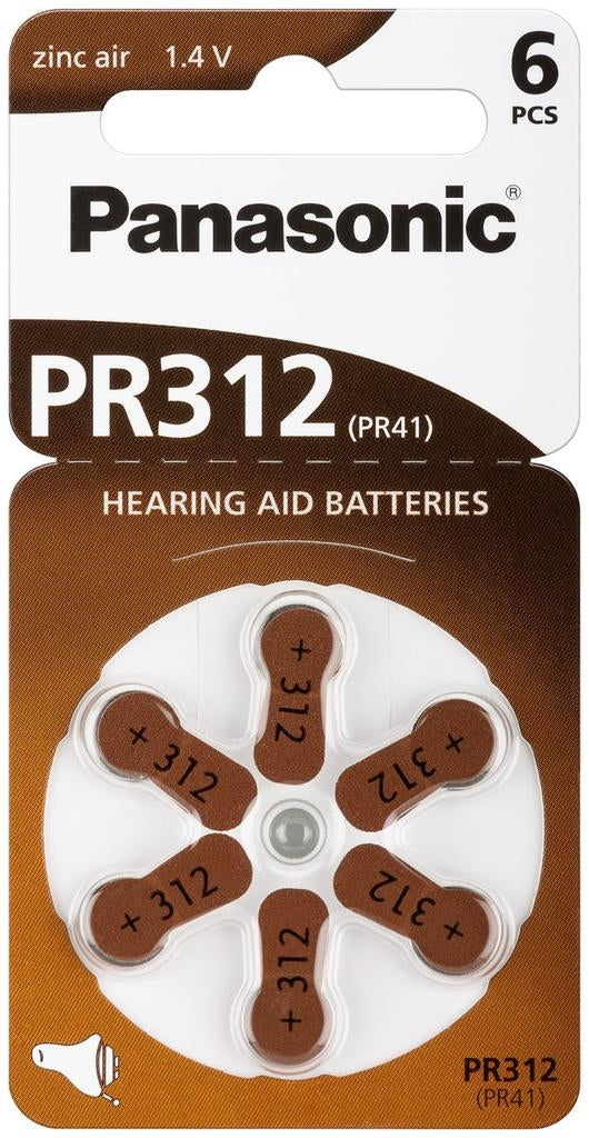 Panasonic PR312 battery for hearing aids, 6 pcs