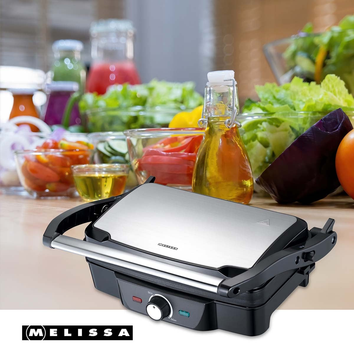 Panini / Table grill 1600W Black / Stainless Steel top housing
