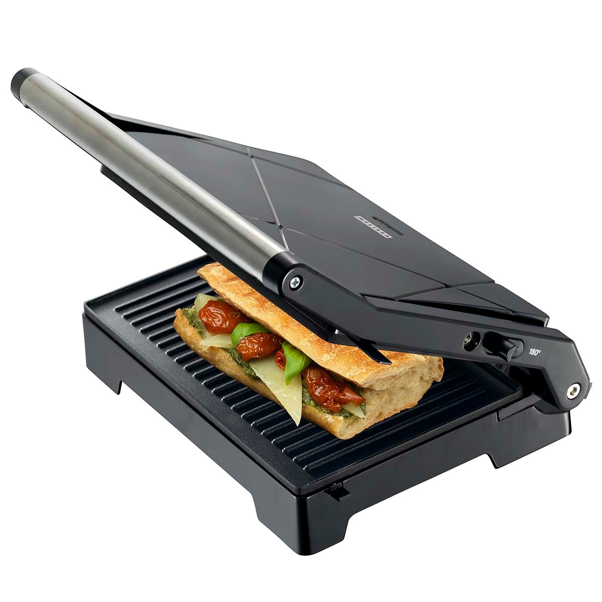 Panini grill and contact grill with non-stick coating and overheating protection 1000W Black