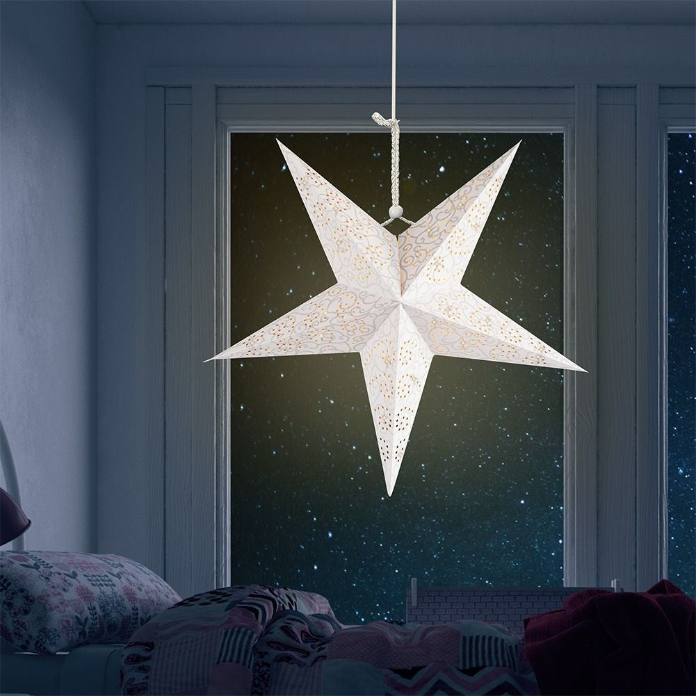 Paper Christmas star with 10 LED lights and glittery decorations