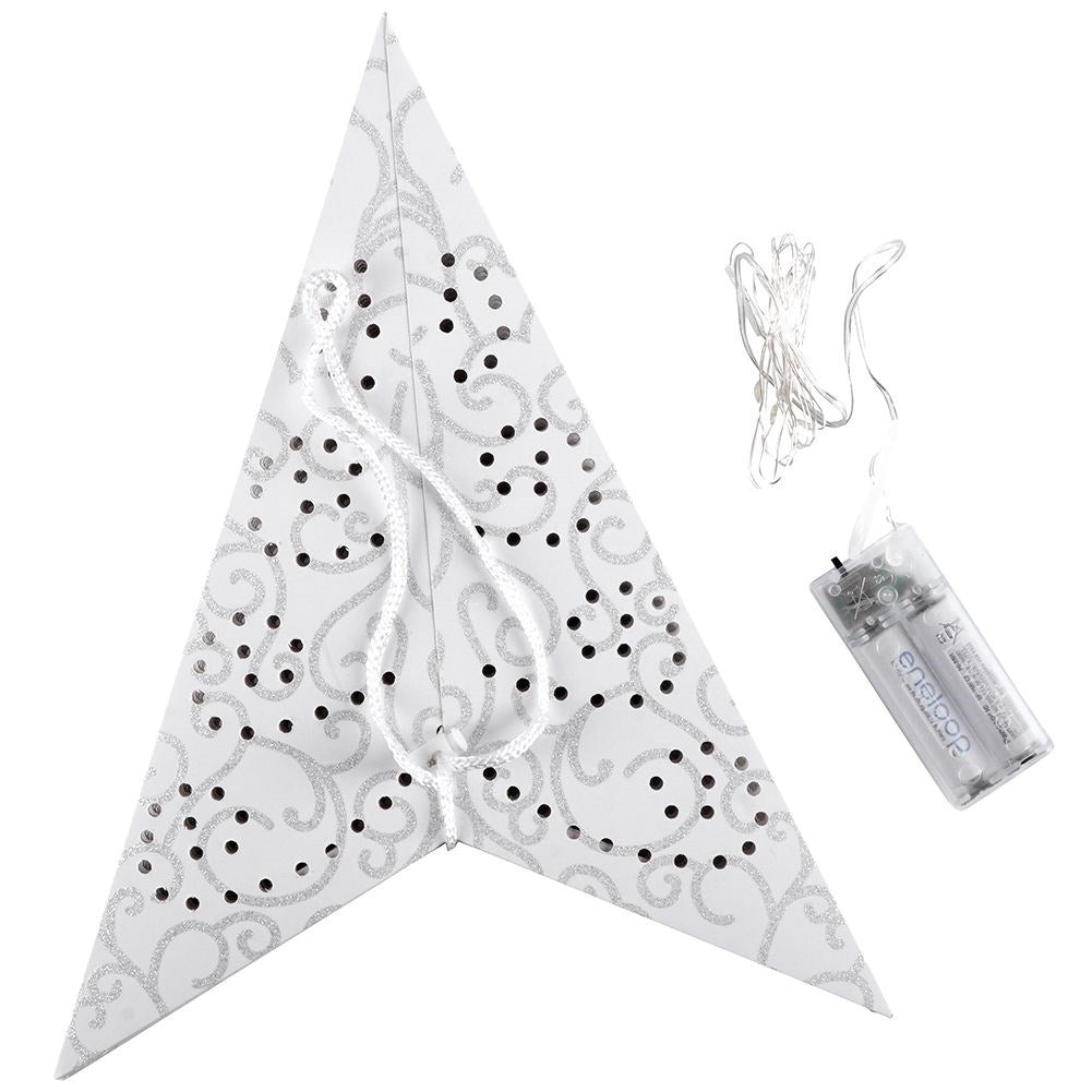 Paper Christmas star with 10 LED lights and glittery decorations