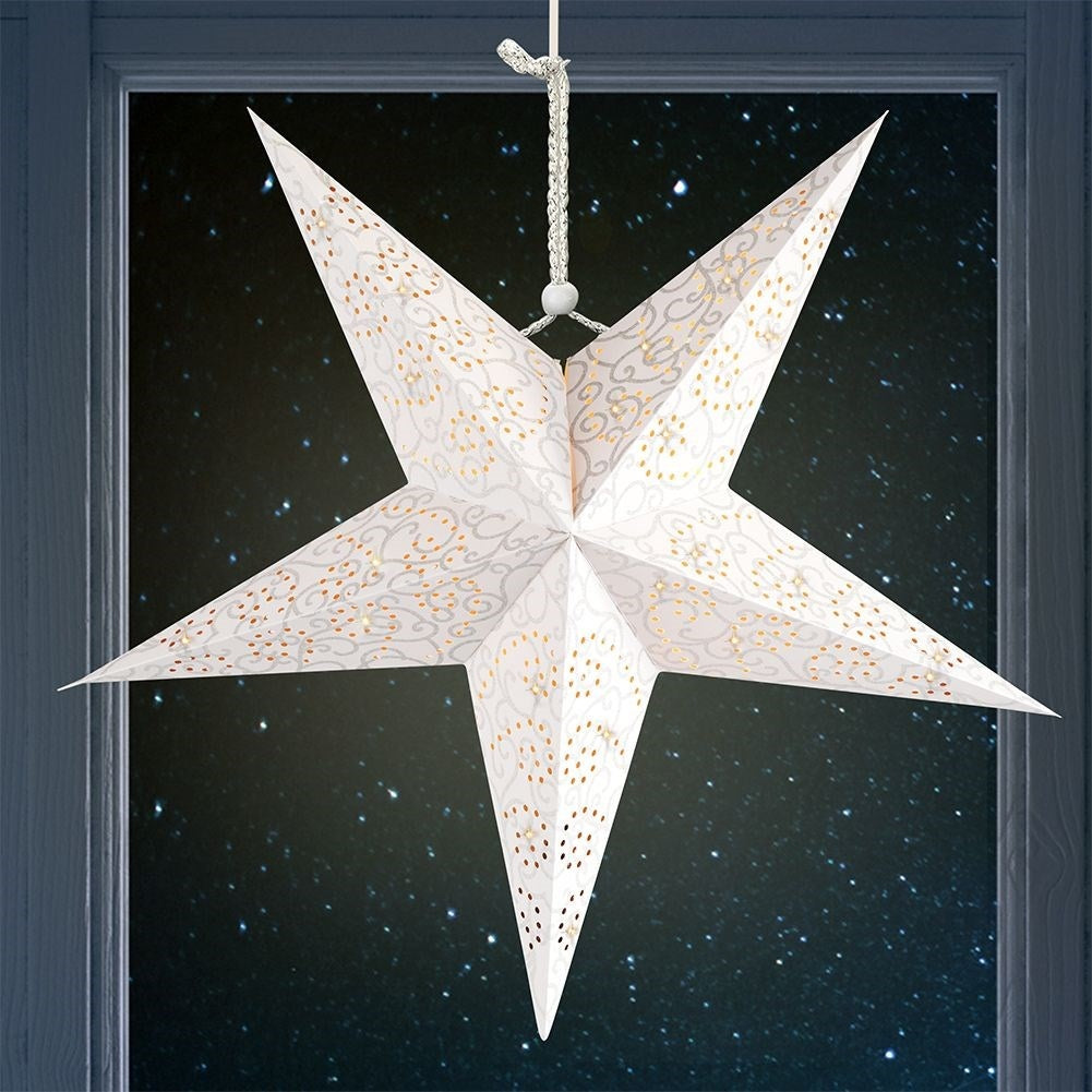 Paper Christmas star with 10 LED lights and glittery decorations