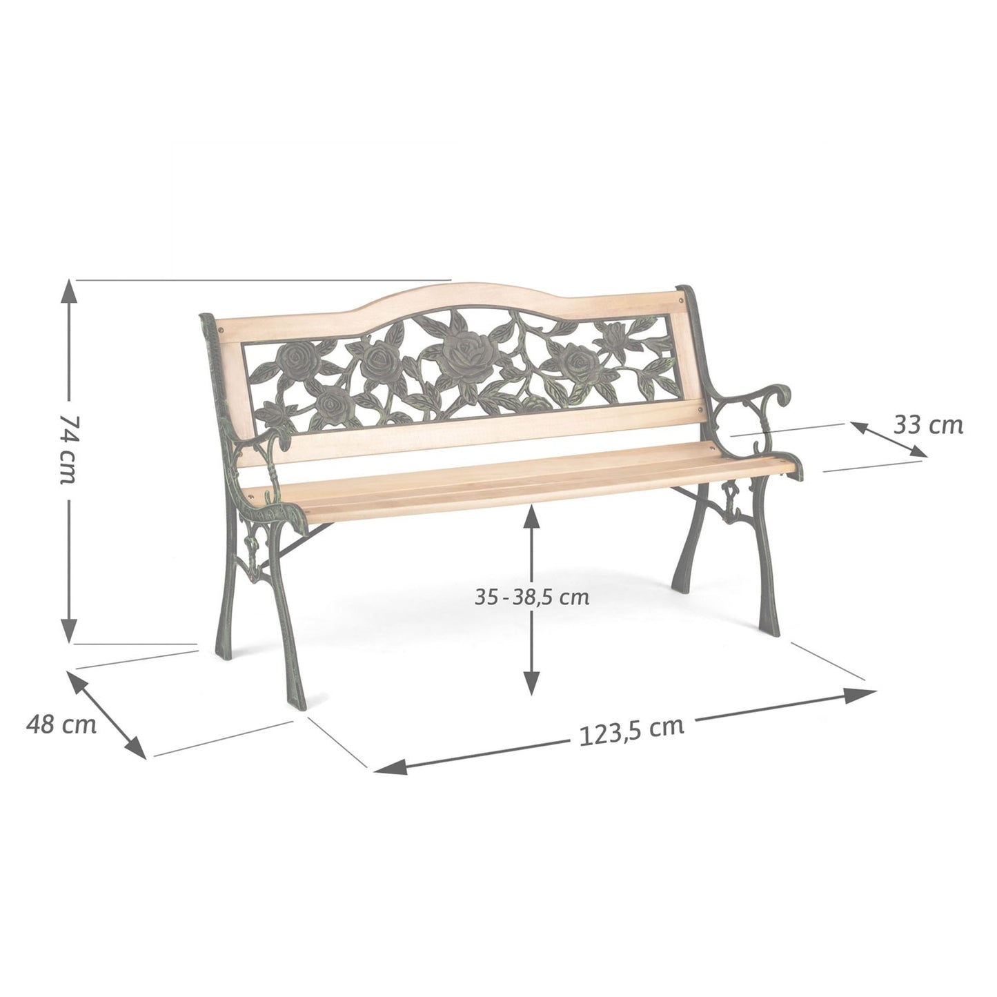 Park bench with backrest 123.5 x 74 x 48 cm Gardi Rose Sofotel