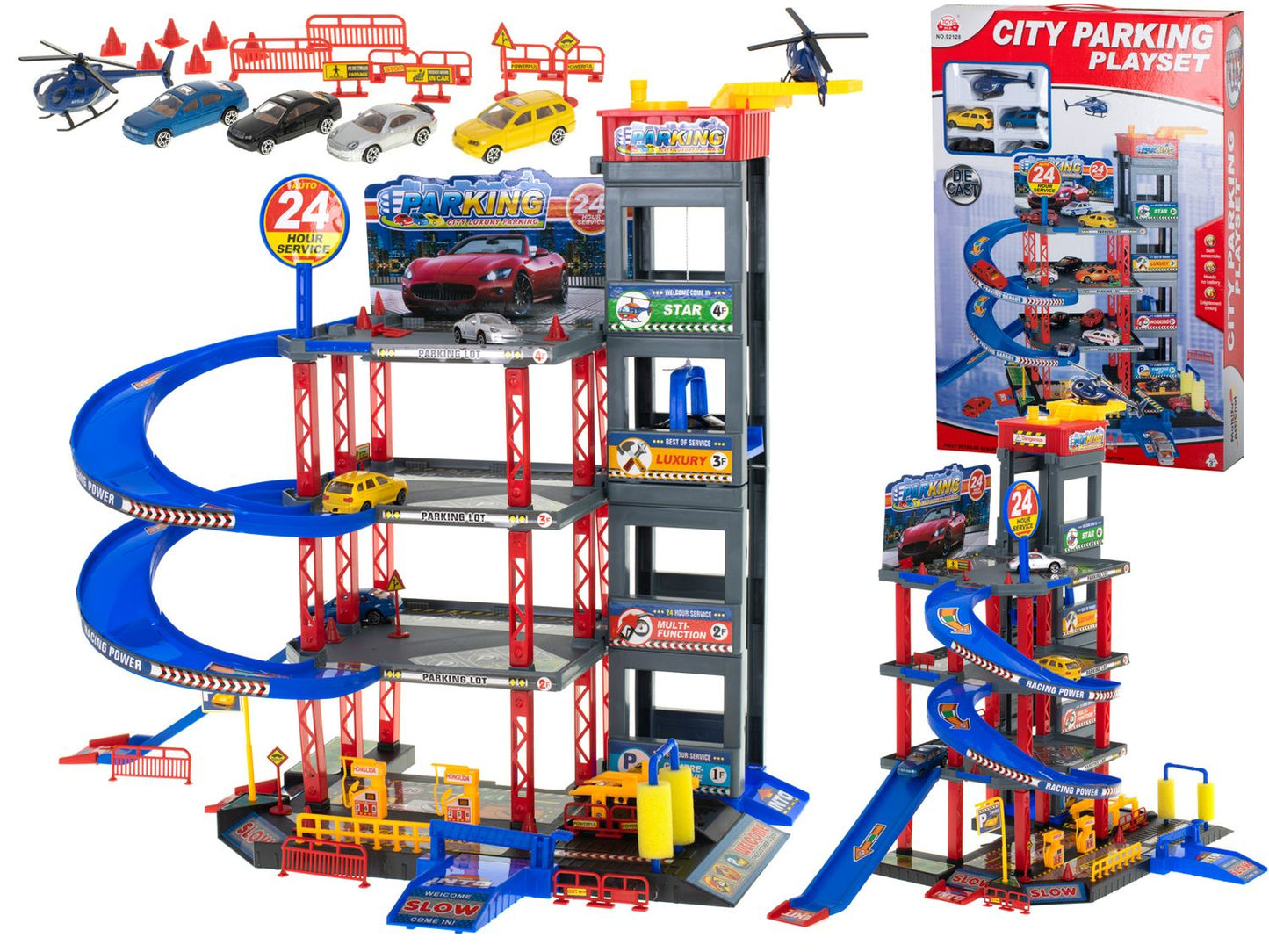 Parking garage double-decker petrol station car wash