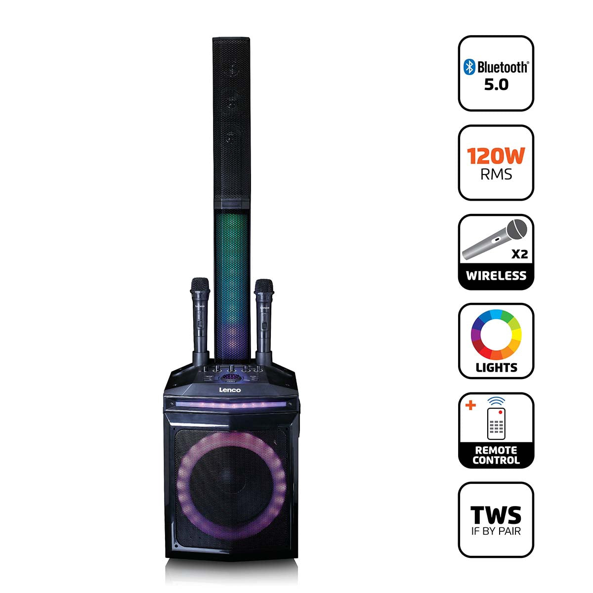 Party Speaker with Bluetooth, 120W RMS, LED Lights