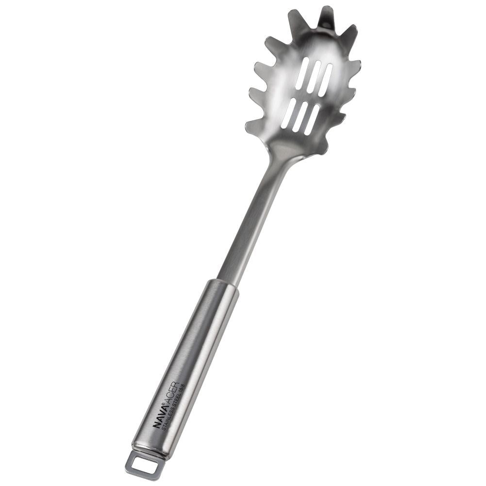 Pasta serving utensils in matt stainless steel, dishwasher safe