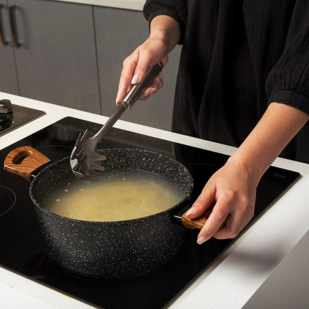 Pasta serving utensils in matt stainless steel, dishwasher safe