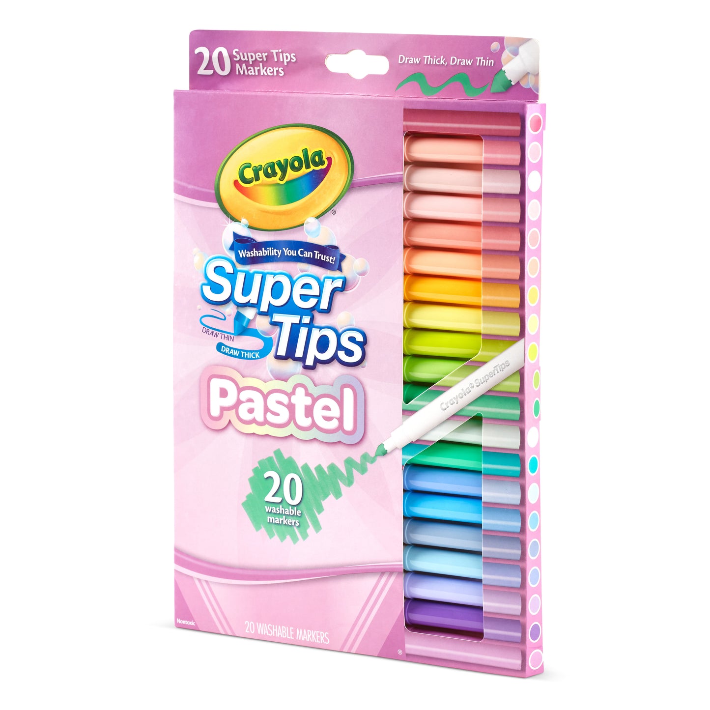 Pastel Supertips Markers, 20 Washable Colors for Kids