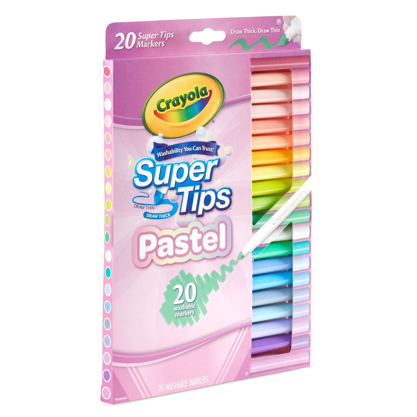 Pastel Supertips Markers, 20 Washable Colors for Kids