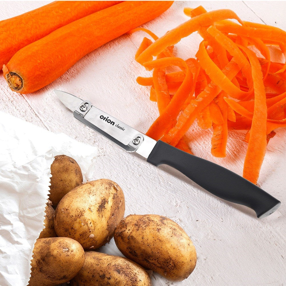 Peeling knife, vegetable and fruit peeler, vertical, steel, 19 cm