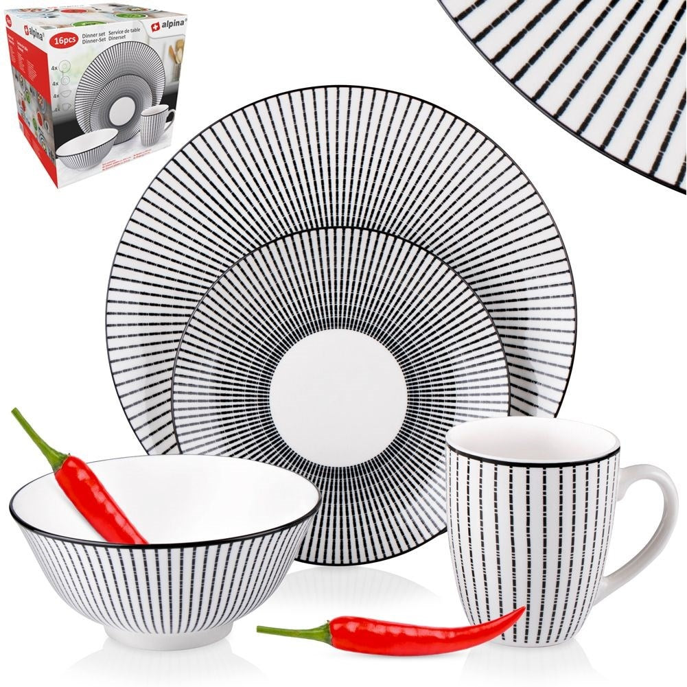 Perfect 16-piece ceramic set for 4 people, dishwasher and microwave safe