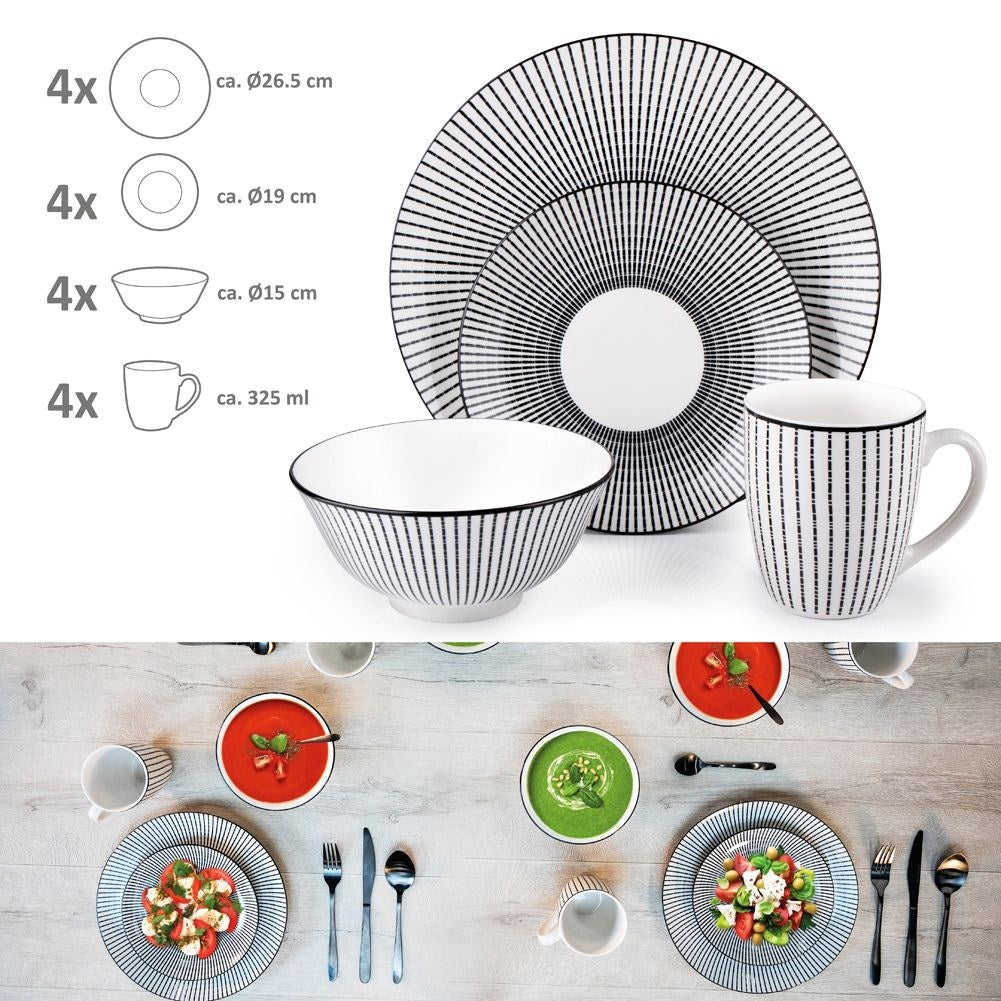 Perfect 16-piece ceramic set for 4 people, dishwasher and microwave safe