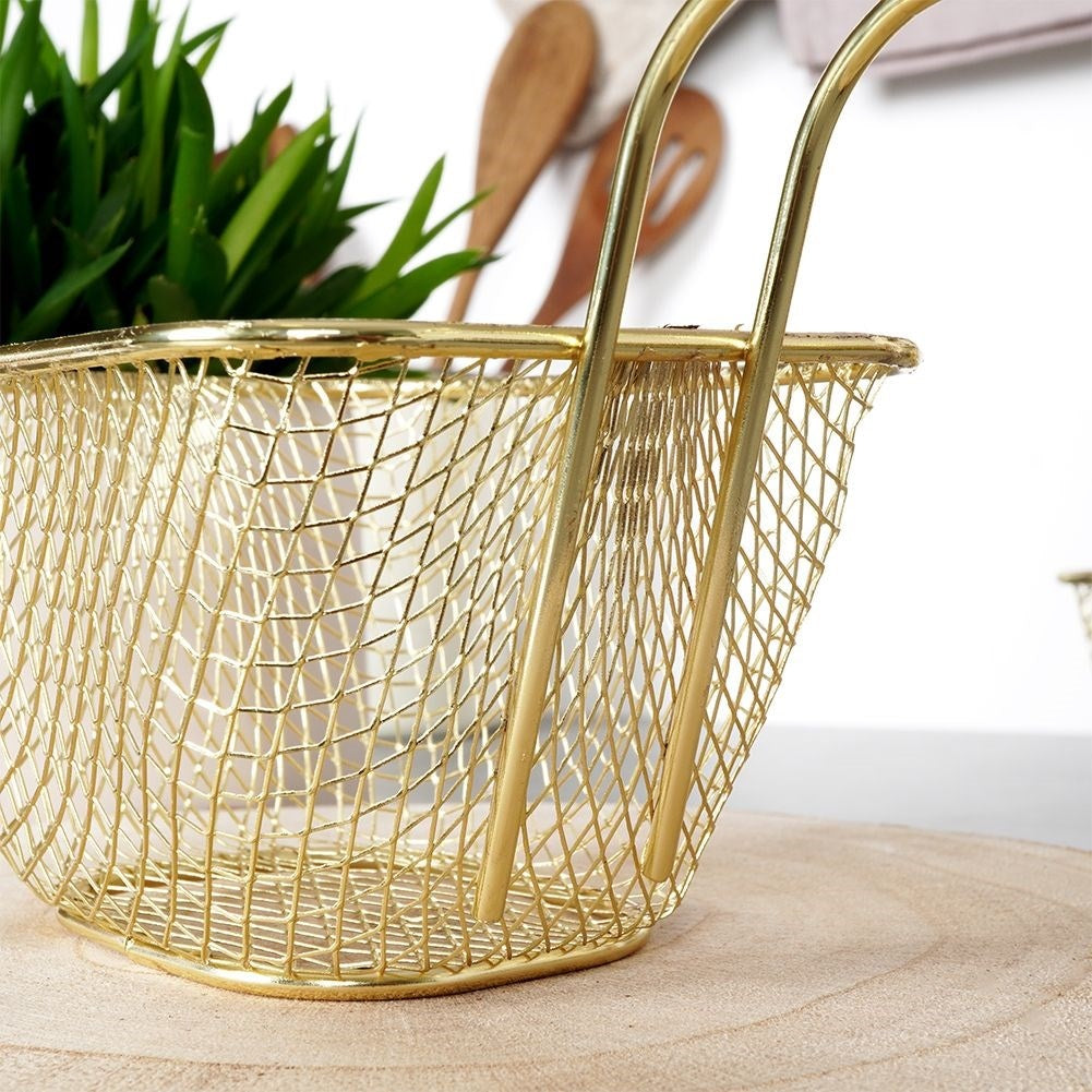 Perfect Golden Metal Basket with Handle for Serving