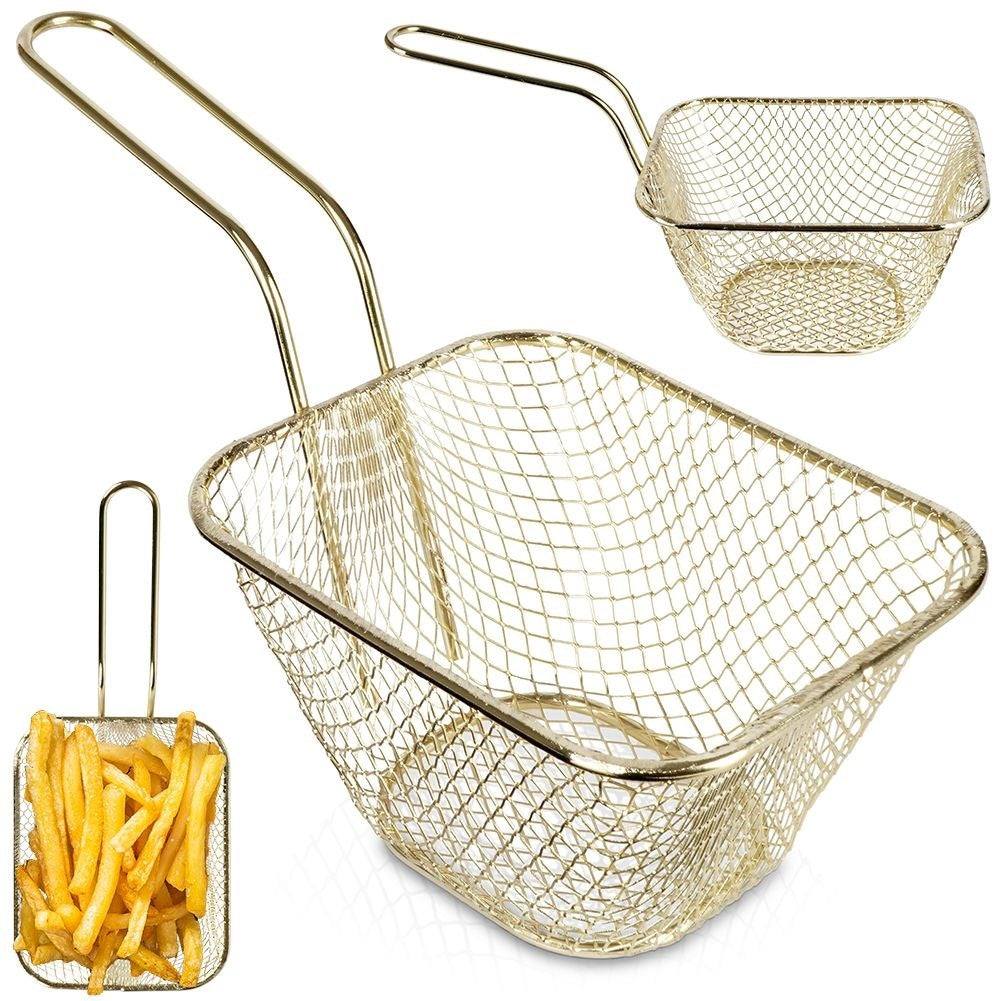 Perfect Golden Metal Basket with Handle for Serving