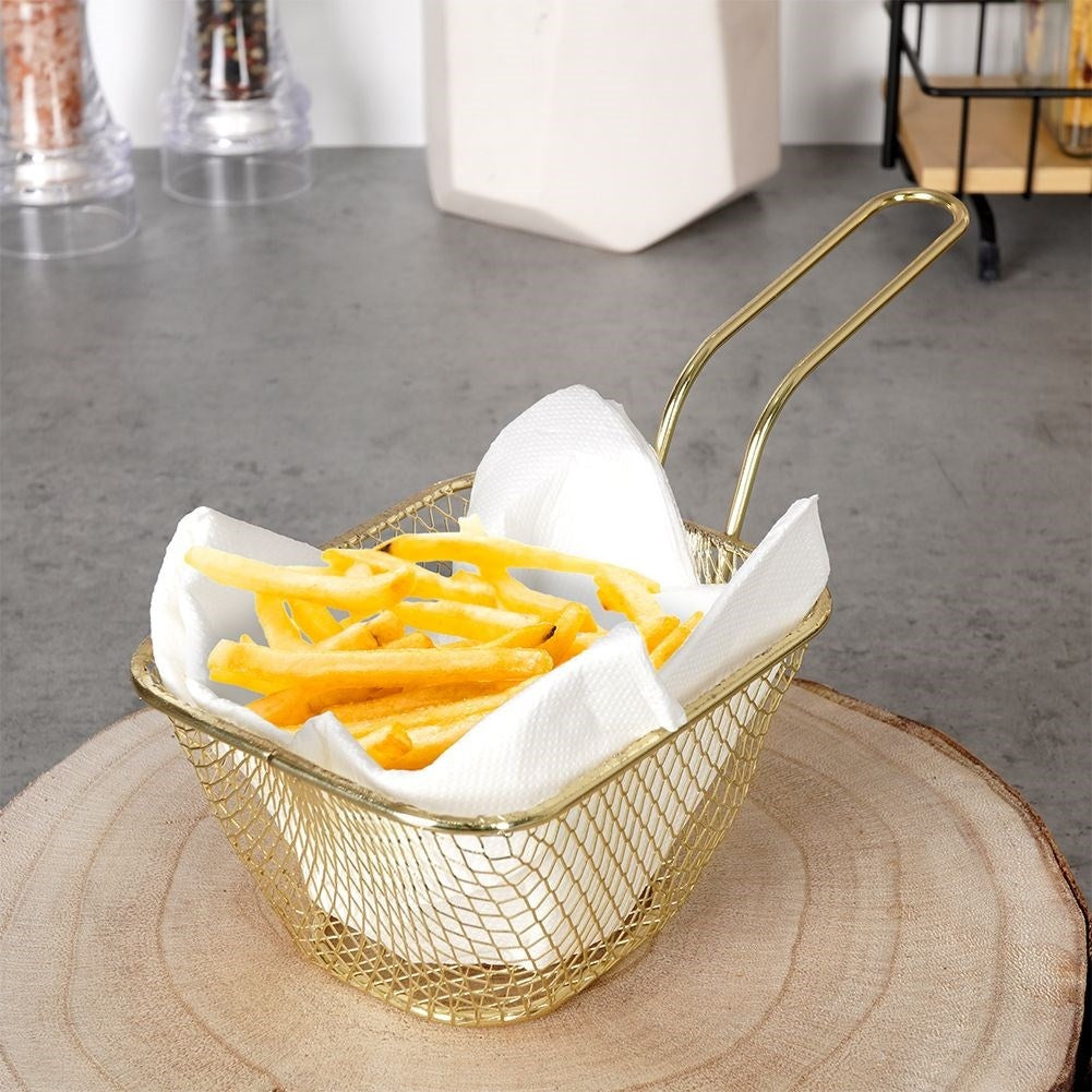 Perfect Golden Metal Basket with Handle for Serving