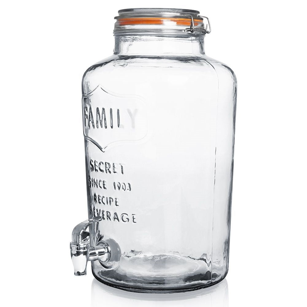Perfect beverage container with faucet and wide opening