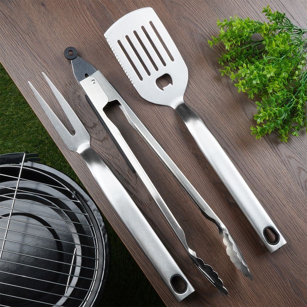Perfect grill tools: 3-piece stainless steel set with handles