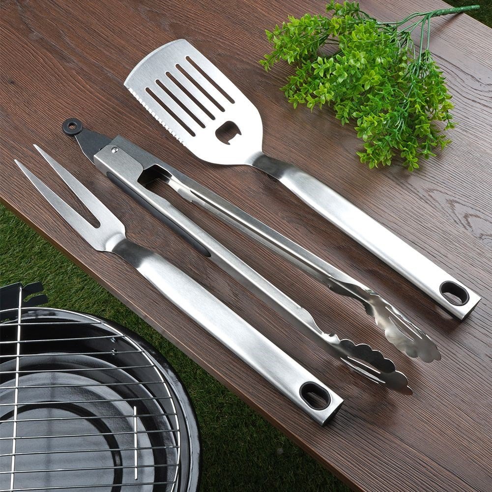 Perfect grill tools: 3-piece stainless steel set with handles