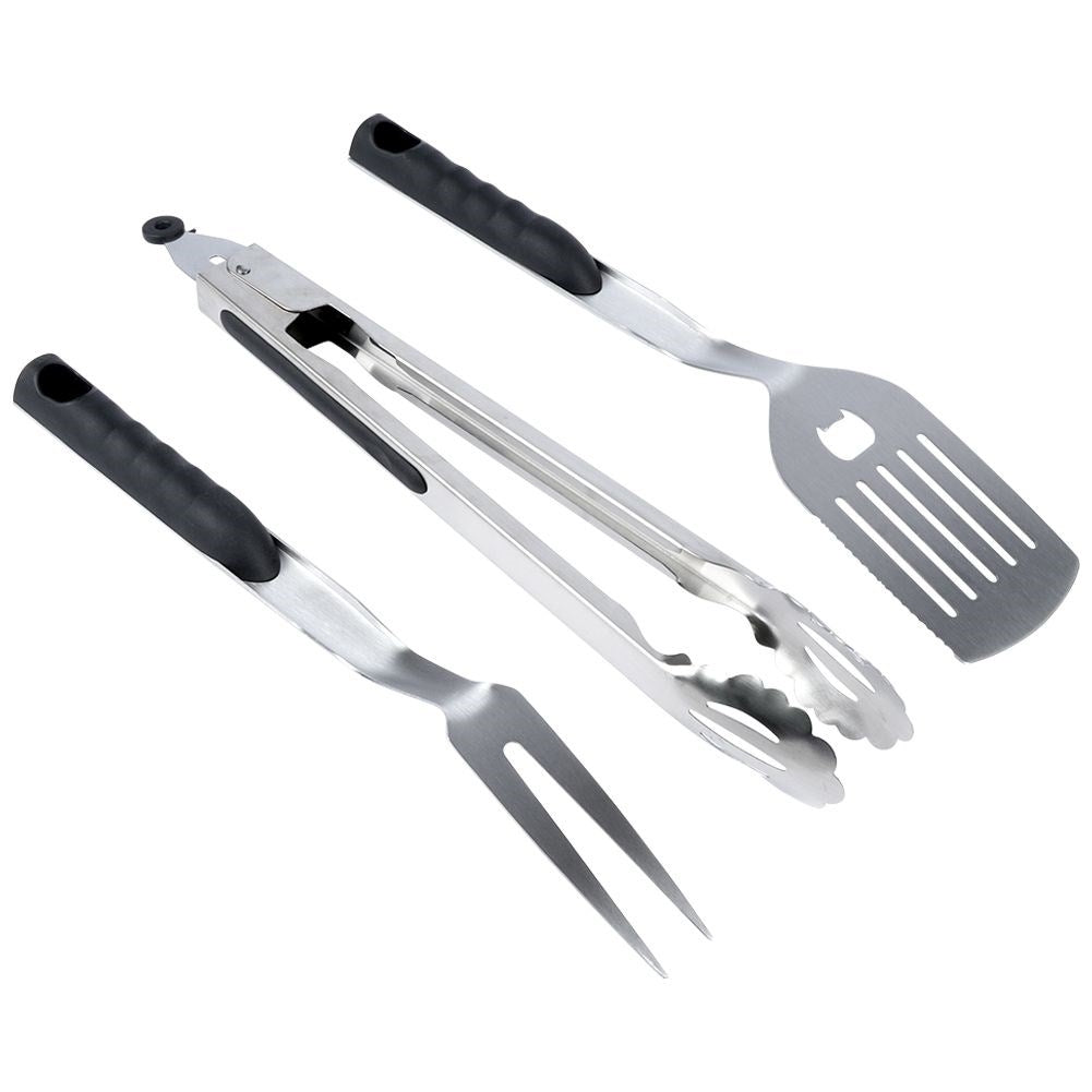 Perfect grill tools: 3-piece stainless steel set with handles