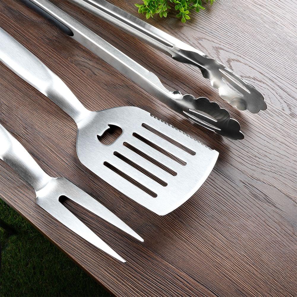 Perfect grill tools: 3-piece stainless steel set with handles