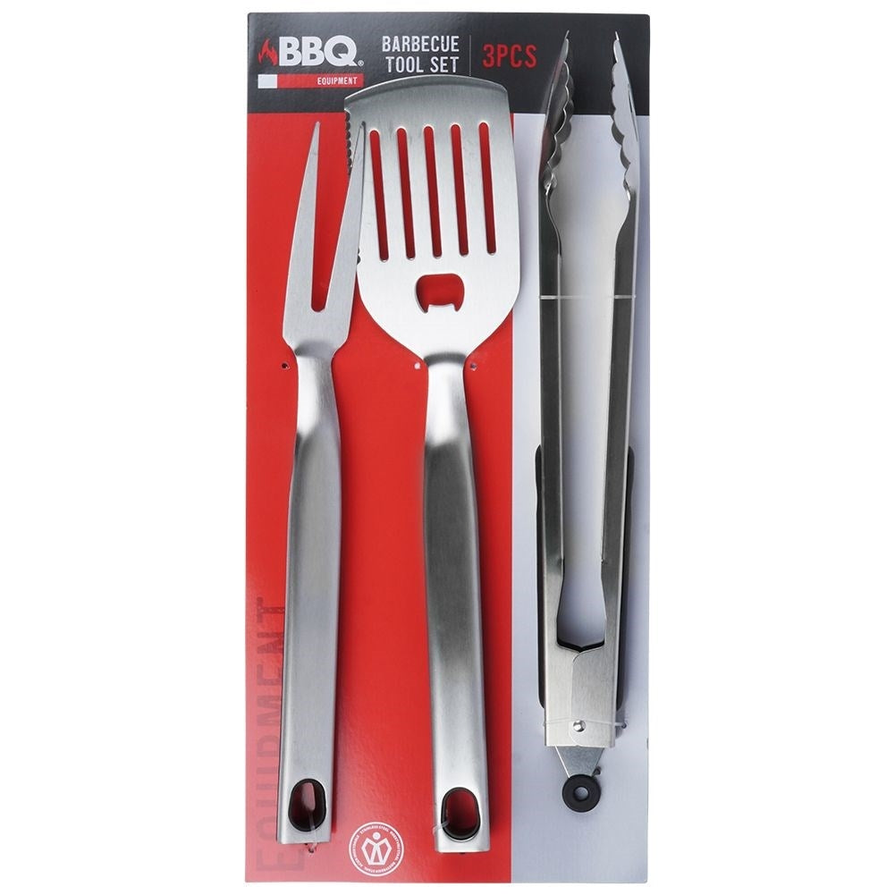 Perfect grill tools: 3-piece stainless steel set with handles