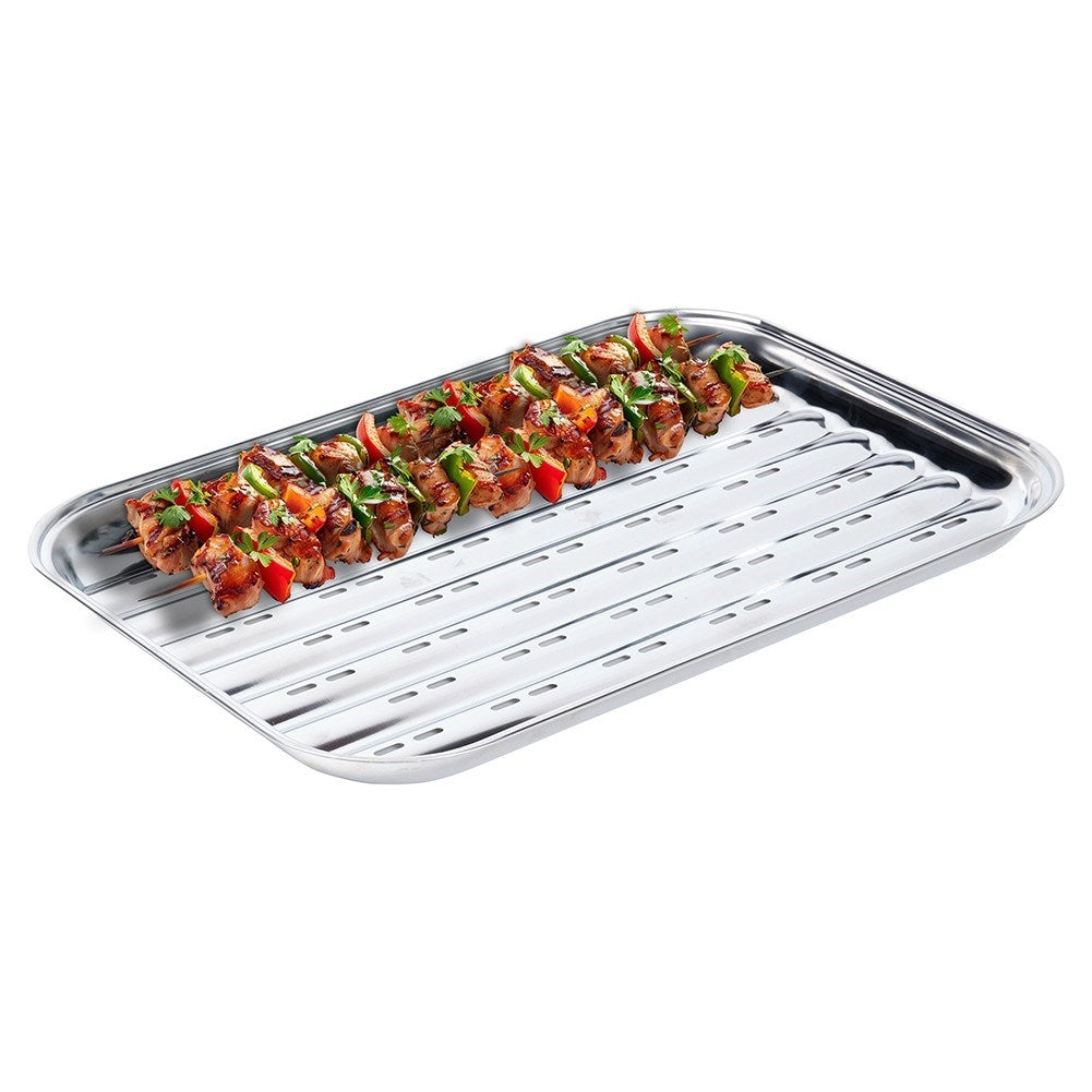 Perforated Stainless Steel Grill Plate for Meat, Fish, Vegetables & Fruit