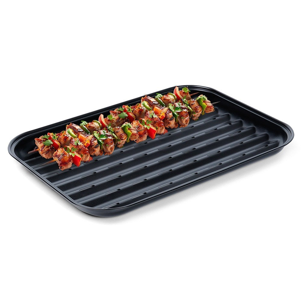 Perforated grill plate with non-stick for environmentally friendly grilling