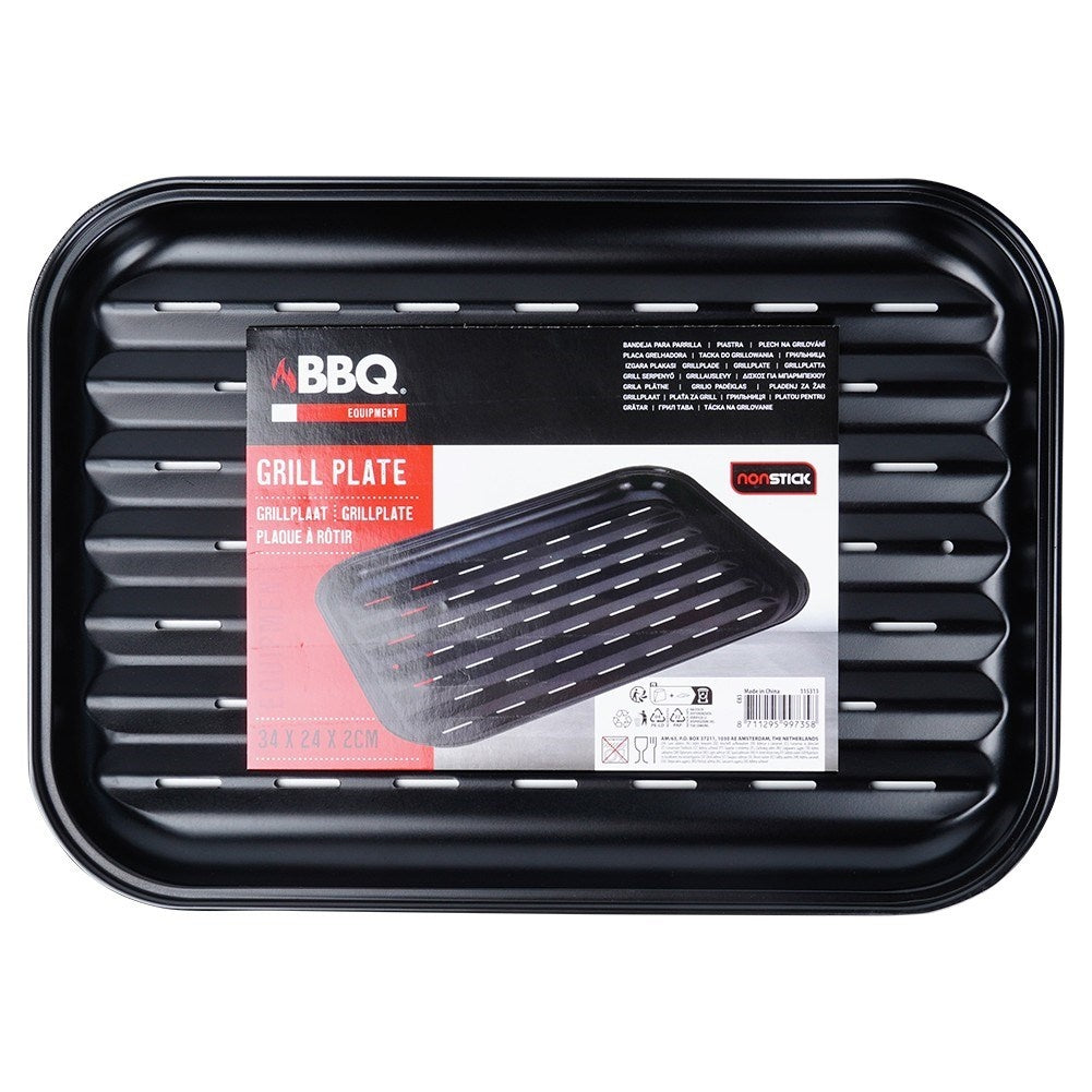 Perforated grill plate with non-stick for environmentally friendly grilling